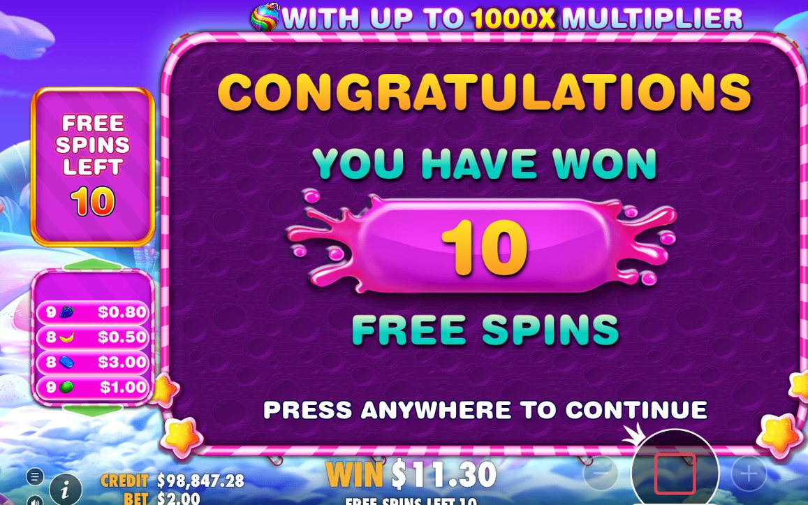 Starten av Free Spins: tio spins på rutnätet